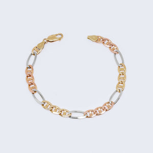 14K Three Tones Gold Figaro Link Bracelet 14K Three Tones Gold Figaro Link Bracelet