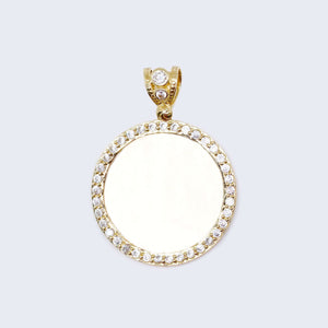 14K Gold Thick Round Design with Cubic Zirconia Stones Picture Charm 14K Gold Thick Round Design with Cubic Zirconia Stones Picture Charm