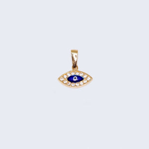 14K Gold Blue Evil Eye with Cubic Zirconia Stones Pendant Charm 14K Gold Blue Evil Eye with Cubic Zirconia Stones Pendant Charm