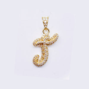 14K Cubic Zirconia "T" Initial Gold 3D Look Charm 14K Cubic Zirconia "T" Initial Gold 3D Look Charm