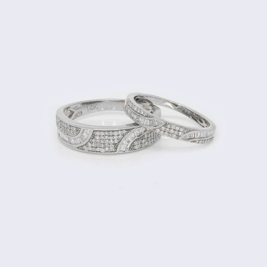 14K 14K White Gold 0.92ct Diamond Wedding Band Ring Set