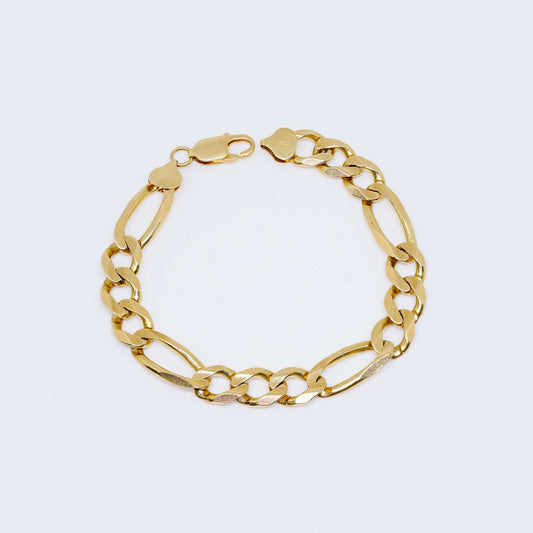 14K Gold Solid Figaro Bracelet 14K 8"" 9.6mm
