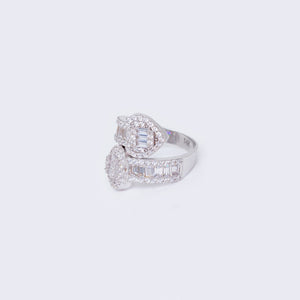 Double Heart Ring with Baguette Cubic Zirconia 14K #8 Band 4.3mm Hearts 21mm Double Heart Ring with Baguette Cubic Zirconia 14K #8 Band 4.3mm Hearts 21mm