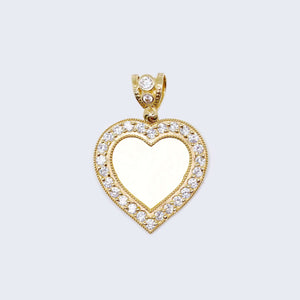 14K Gold with Heart Design Cubic Zirconia Stones Picture Charm 14K Gold with Heart Design Cubic Zirconia Stones Picture Charm