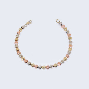 14K Three Tone Gold Colorful Hearts Bracelet 14K Three Tone Gold Colorful Hearts Bracelet