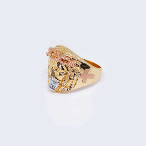 14K Gold Jesus Face Crosses in the sides Ring 14K Gold Jesus Face Crosses in the sides Ring