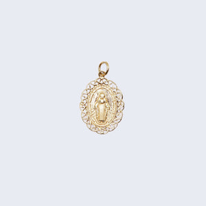 10K Gold Flower Design Virgin Mary Pendant Charm 10K Gold Flower Design Virgin Mary Pendant Charm