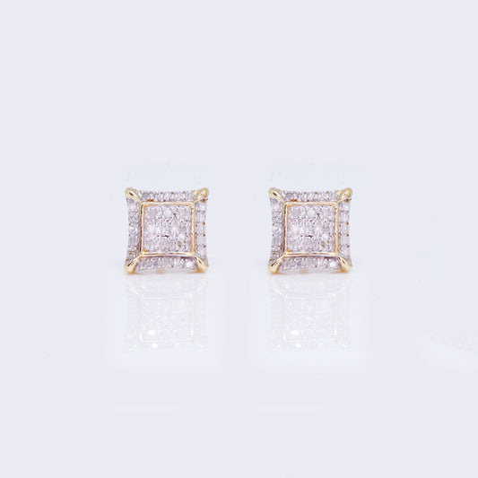 10K Yellow Gold Square Cushion Diamond Studs Earrings