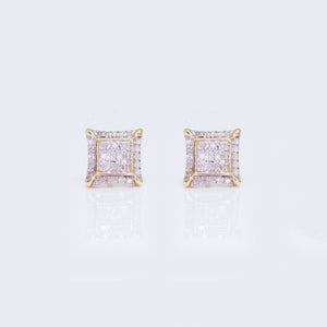10K Yellow Gold Square Cushion Diamond Studs Earrings 10K Yellow Gold Square Cushion Diamond Studs Earrings