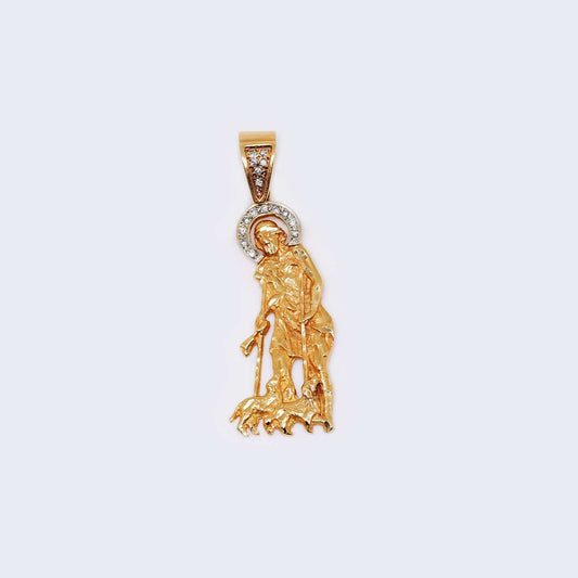14K Two Tones Saint Lazarus Cubic Zirconia Charm Pendant
