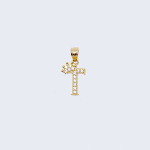 14K Gold Crowned Initial Alphabet Letter “T” Cubic Zirconia Stone Pendant Charm 14K Gold Crowned Initial Alphabet Letter “T” Cubic Zirconia Stone Pendant Charm