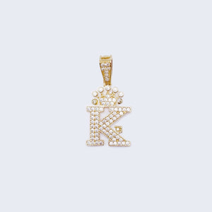 14K Gold Crowned Initial Alphabet Letter “K" Cubic Zirconia Stone Pendant Charm 14K Gold Crowned Initial Alphabet Letter “K" Cubic Zirconia Stone Pendant Charm