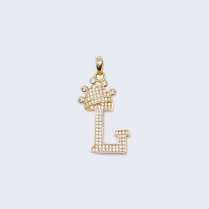 14K Gold Crowned Initial Alphabet Letter “L" Cubic Zirconia Stone Pendant Charm 14K Gold Crowned Initial Alphabet Letter “L" Cubic Zirconia Stone Pendant Charm