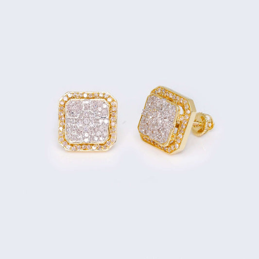 14K Gold Square Design 0.82 CTW Diamond Earrings
