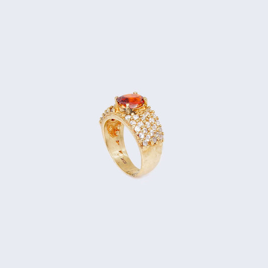 10K Yellow Gold Orange Cubic Zirconia Stone Ring