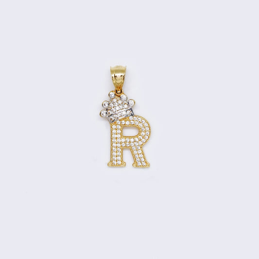 14K Crown Cubic Zirconia Charm Letter "R"