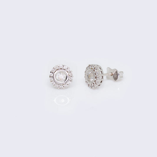 18K White Gold Cubic Zirconia Round-cut Stud Earrings