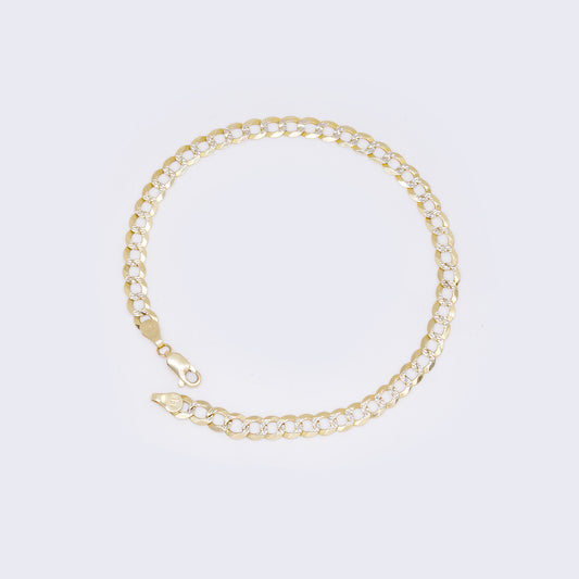 14K Yellow Gold Cuban Pave Chain Ankle Bracelet 10 1/4" 6mm Thickness