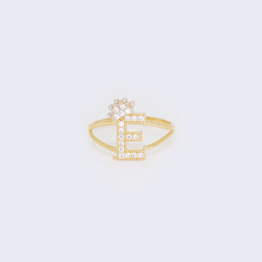 14K Ladies' Crown Initial Letter Ring "E"