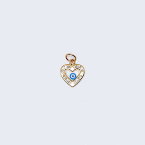 14K Gold Heart with Cubic Zirconia Stones and Blue Evil Eye Pendant Charm 14K Gold Heart with Cubic Zirconia Stones and Blue Evil Eye Pendant Charm