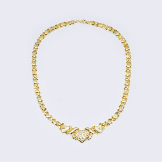 14K Graduated Heart & Kisses Stampato XO Necklace
