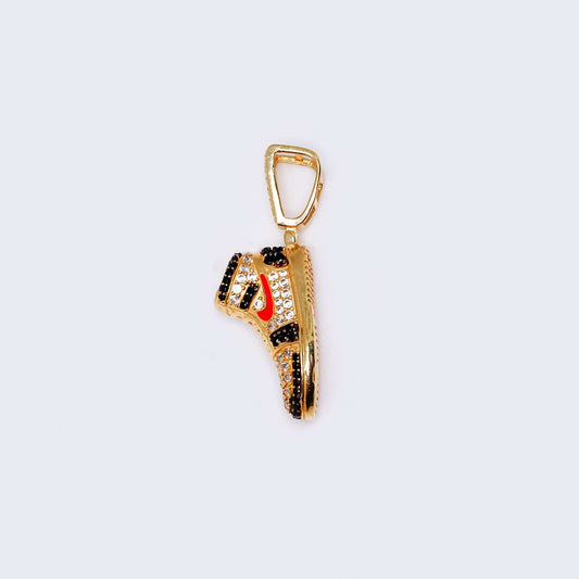 14K Gold Colorful Black, Red Sneakers Pendant Charm