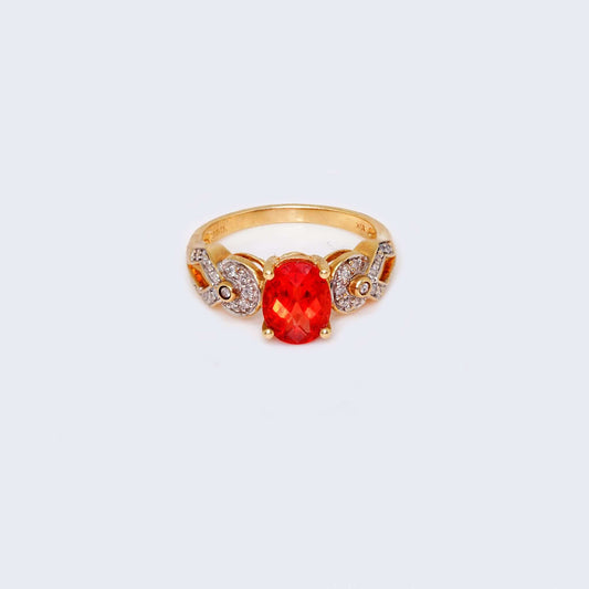 10K Yellow Gold Ruby Stone & Diamond Ring