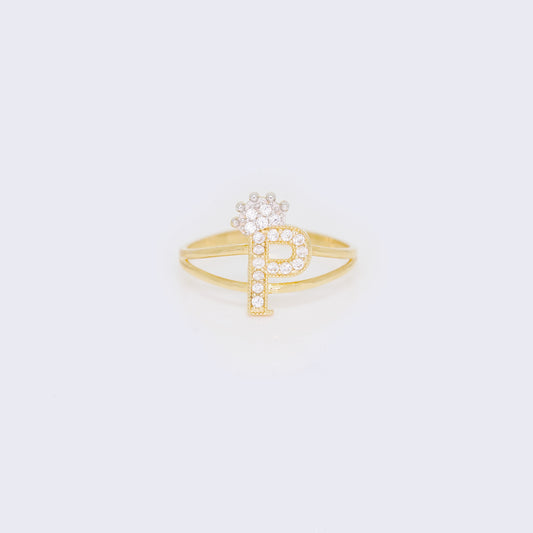 14K Ladies' Crown Initial Letter Ring "P"