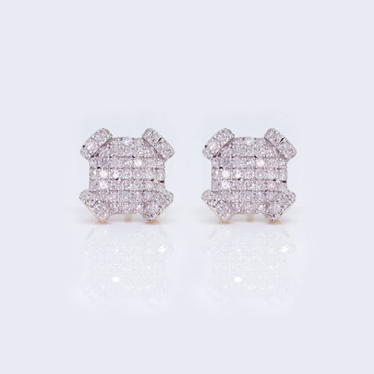 10K Catercorner Square Micro 0.6ct Diamond Pave Iced Earrings