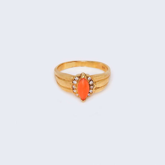 14K Yellow Gold Orange Cubic Zirconia Stones Ring