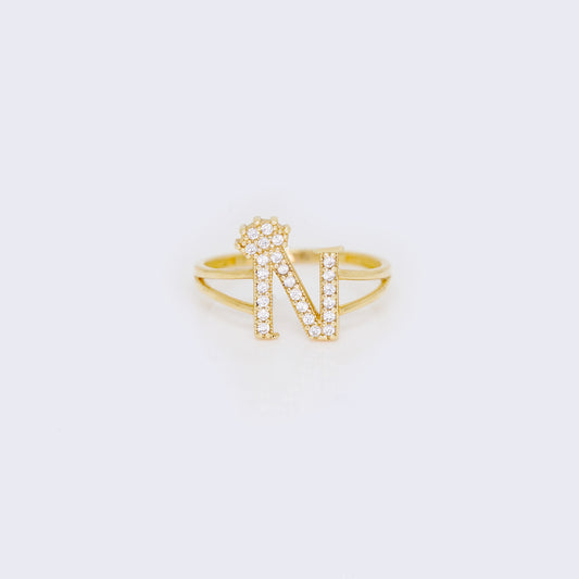 14K Ladies' Crown Initial Letter Ring "N"