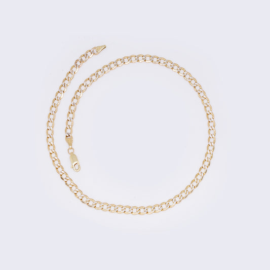 10K Yellow Gold Cuban Pave Chain Ankle Bracelet 13 1/4" 4mm Thickness