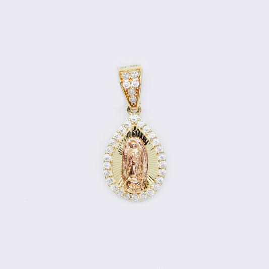 14K Tri-Colors Our Lady of Guadalupe with Cubic Zirconia