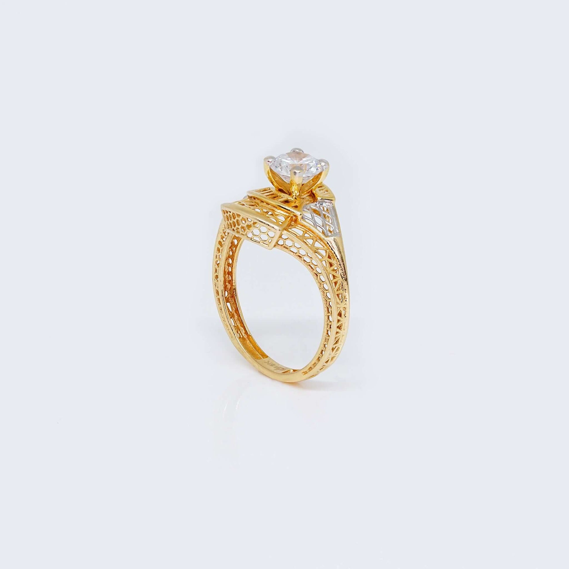 14K Gold Hollow Royal Design Engagement Ring with Cubic Zirconia