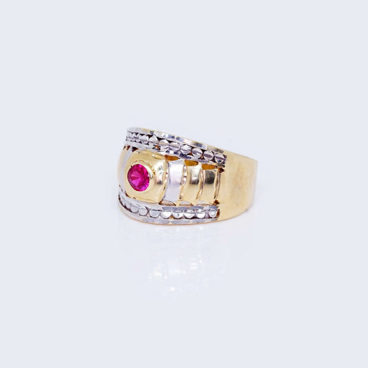 14K RED STONE W/ WHITE & GOLD