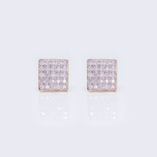10K 0.22ct Diamond Dome Block Square Stud Earrings