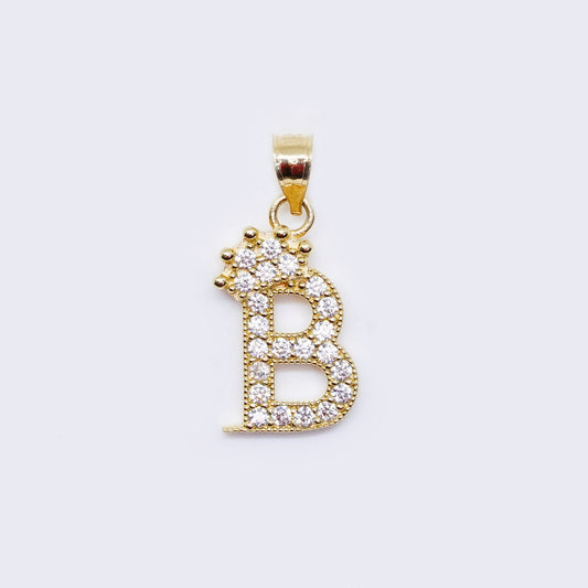 14K Cubic Zirconia "B" Initial Gold Crown Charm