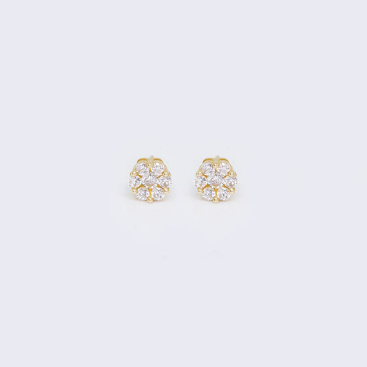 14K Flower Cluster Stud Cubic Zirconia Earrings