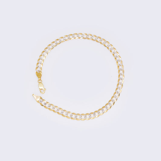 14K Yellow Gold Cuban Pave Chain Ankle Bracelet 10" 6mm Thickness