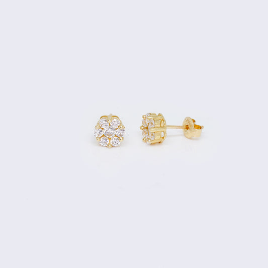 14K Flower Cluster Stud Cubic Zirconia Earrings