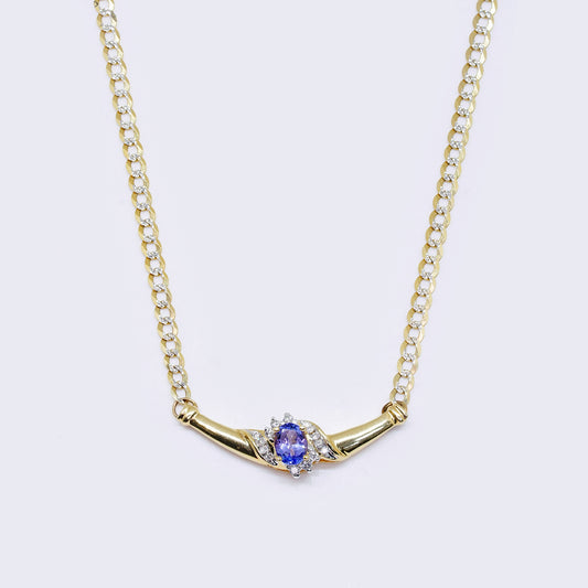 14K Tanzanite and Cubic Zirconia Split Chain Necklace
