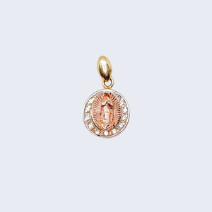 14K Rose Gold Virgen de Guadalupe with Cubic Zirconia Stones Pendant Charm 14K Rose Gold Virgen de Guadalupe with Cubic Zirconia Stones Pendant Charm