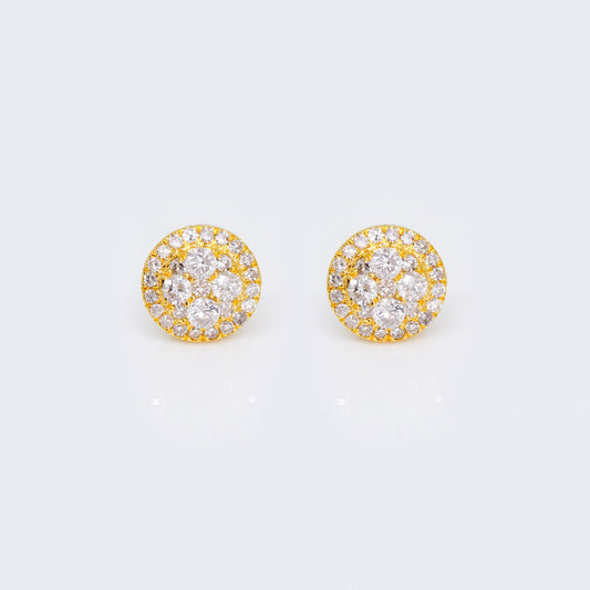 14K Round Halo Crown 0.65ct Diamond Stud Earrings