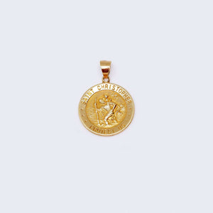 14K Gold Saint Christopher Protect Us Pendant Charm 14K Gold Saint Christopher Protect Us Pendant Charm