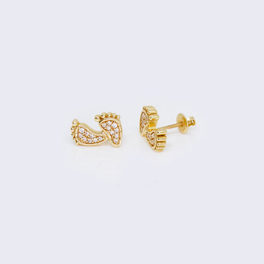 14K Cubic Zirconia Baby Footprint Earrings