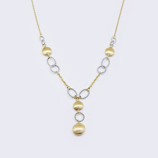 14K Diamond Cut Cable with White Gold Double Circles