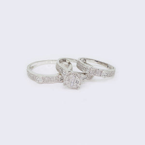 14K Diamond Engagement Trio Ring Set 1Ct Round & Baguette Sim Diamond 14K Diamond Engagement Trio Ring Set 1Ct Round & Baguette Sim Diamond