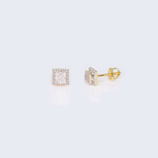 14K Gold Square Design 0.06 CTW Diamond Earrings