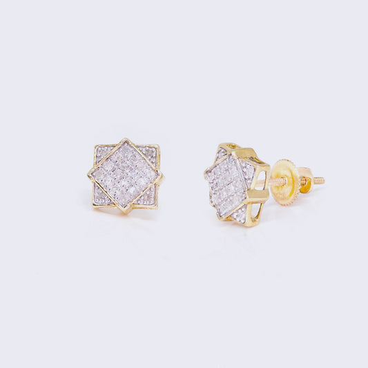 10K Square Frame Design Micro-Pavé 0.19ct Diamond Stud Earrings