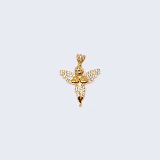 14K Gold Angel Cubic Zirconia Pendant Charm